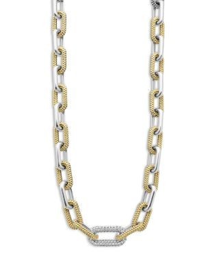 Lagos 18K Yellow Gold & Silver Caviar Lux-Clip Diamond Link Necklace, 18 - Exclusive