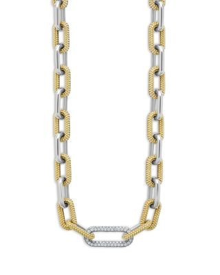 Lagos 18K Yellow Gold & Silver Caviar Lux-Clip Diamond Link Necklace, 18 - Exclusive
