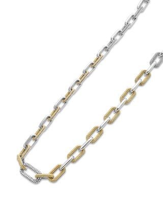 Lagos 18K Yellow Gold & Silver Caviar Lux-Clip Diamond Link Necklace, 18 - Exclusive