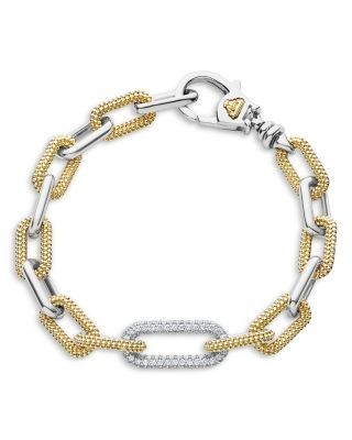 Lagos 18K Yellow Gold & Silver Caviar Lux-Clip Diamond Link Bracelet - Exclusive