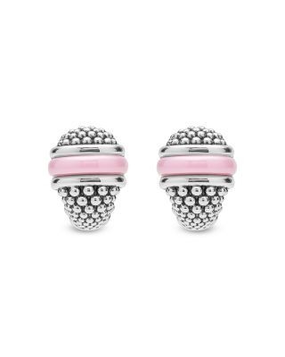 Lagos Sterling Silver Ceramic Pink Caviar Omega Clip Earrings