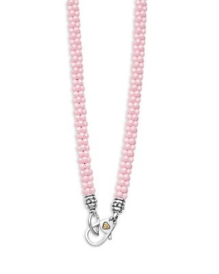 Lagos 18K Yellow Gold & Sterling Silver Pink Caviar Ceramic Bead Collar Necklace, 16