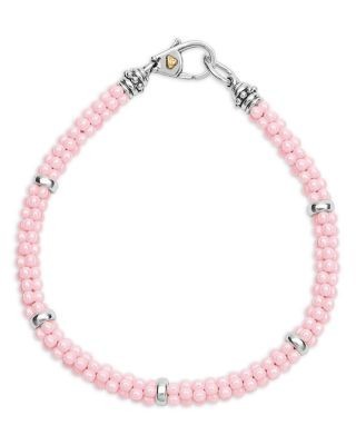 Lagos 18K Yellow Gold & Sterling Silver Pink Caviar Ceramic Bead Bracelet