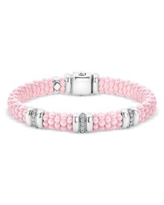 Lagos Sterling Silver Pink Caviar Diamond Station Ceramic Bead Bracelet