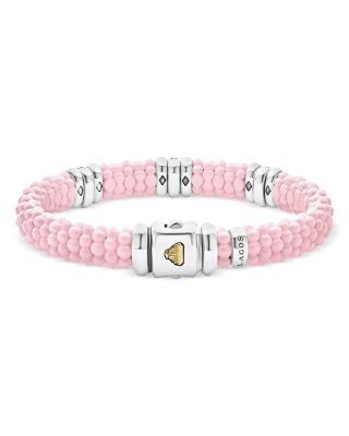 Lagos Sterling Silver Pink Caviar Diamond Station Ceramic Bead Bracelet