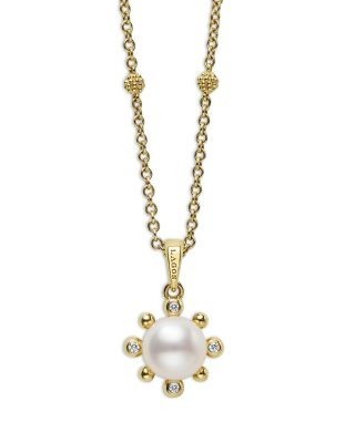 Lagos 18K Yellow Gold Luna Cultured Pearl & Diamond Fleur Pendant Necklace, 16-18