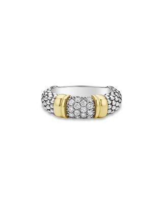 Lagos Two Tone Signature Caviar Diamond Ring, 0.266 tcw