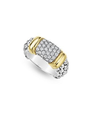 Lagos Two Tone Signature Caviar Diamond Ring, 0.567 tcw