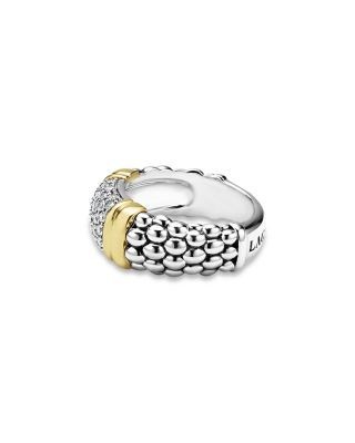 Lagos Two Tone Signature Caviar Diamond Ring, 0.567 tcw