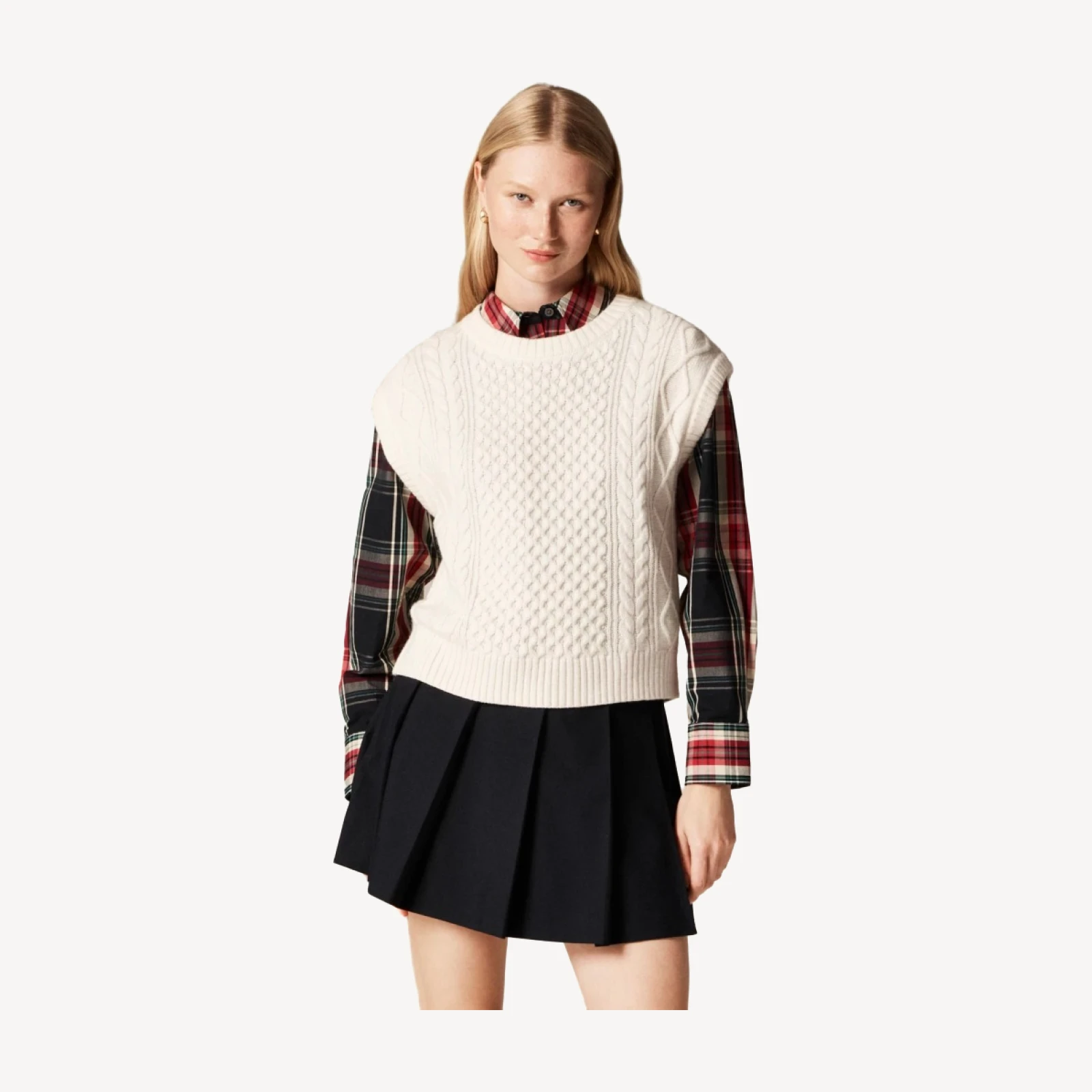 Cable-knit shell in wool blend
