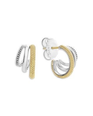 Lagos Two Tone Caviar Lux Three Ring Hoop Earrings