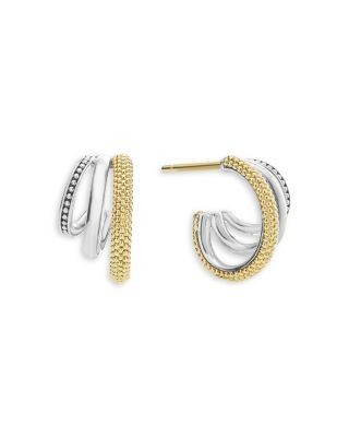 Lagos Two Tone Caviar Lux Three Ring Hoop Earrings