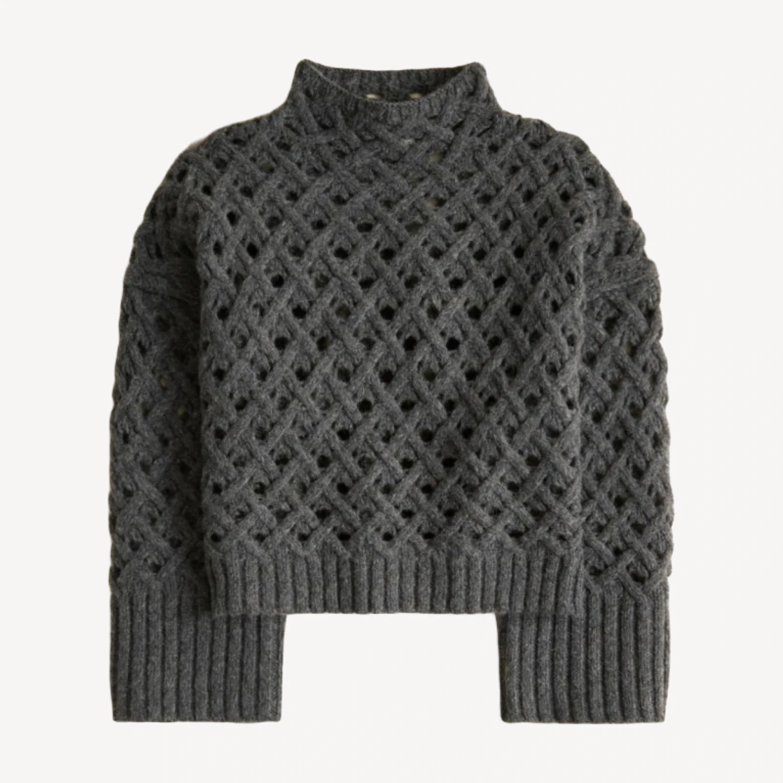 Cross-cable mockneck sweater in wool blend