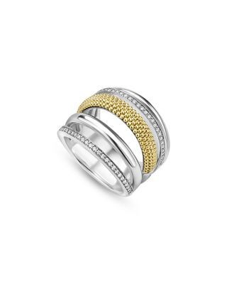 Lagos Two Tone Caviar Lux Five Row Diamond Ring, 0.29 tcw