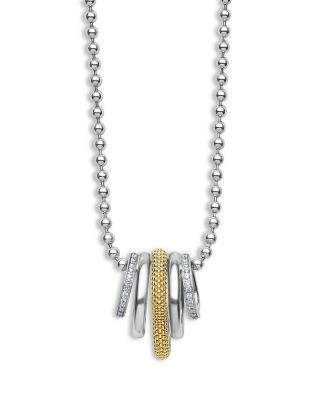 Lagos Two Tone Caviar Lux Five Ring Pendant Necklace with Diamonds, 16-18