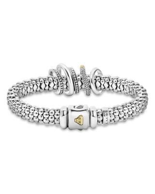 Lagos Two Tone Caviar Lux Five Ring Bracelet with Diamonds, 0.3 tcw