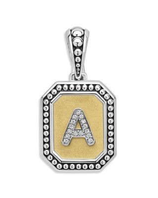 Lagos Signature Caviar Sterling Silver & 18K Yellow Gold Octagon Diamond A Initial Charm, 0.05 tcw