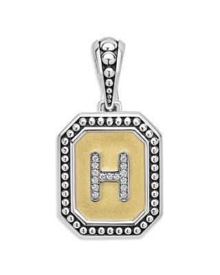 Lagos Signature Caviar Sterling Silver & 18K Yellow Gold Octagon Diamond A Initial Charm, 0.05 tcw