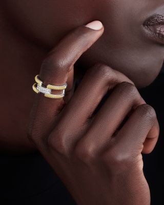 Lagos 18K Yellow Gold & Sterling Silver Caviar Lux Clip Diamond Pave Ring - Exclusive