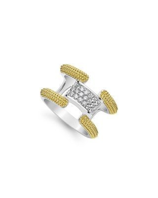 Lagos 18K Yellow Gold & Sterling Silver Caviar Lux Clip Diamond Pave Statement Ring - Exclusive