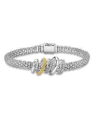Lagos Two Tone Caviar Lux Five Ring Bracelet with Diamonds, 0.27 tcw