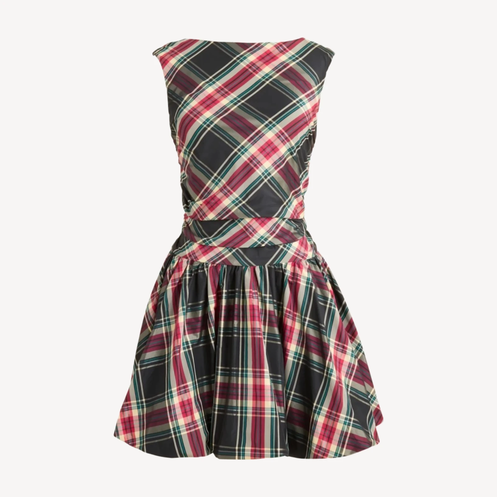 Ruched bubble-hem dress in Stewart tartan taffeta