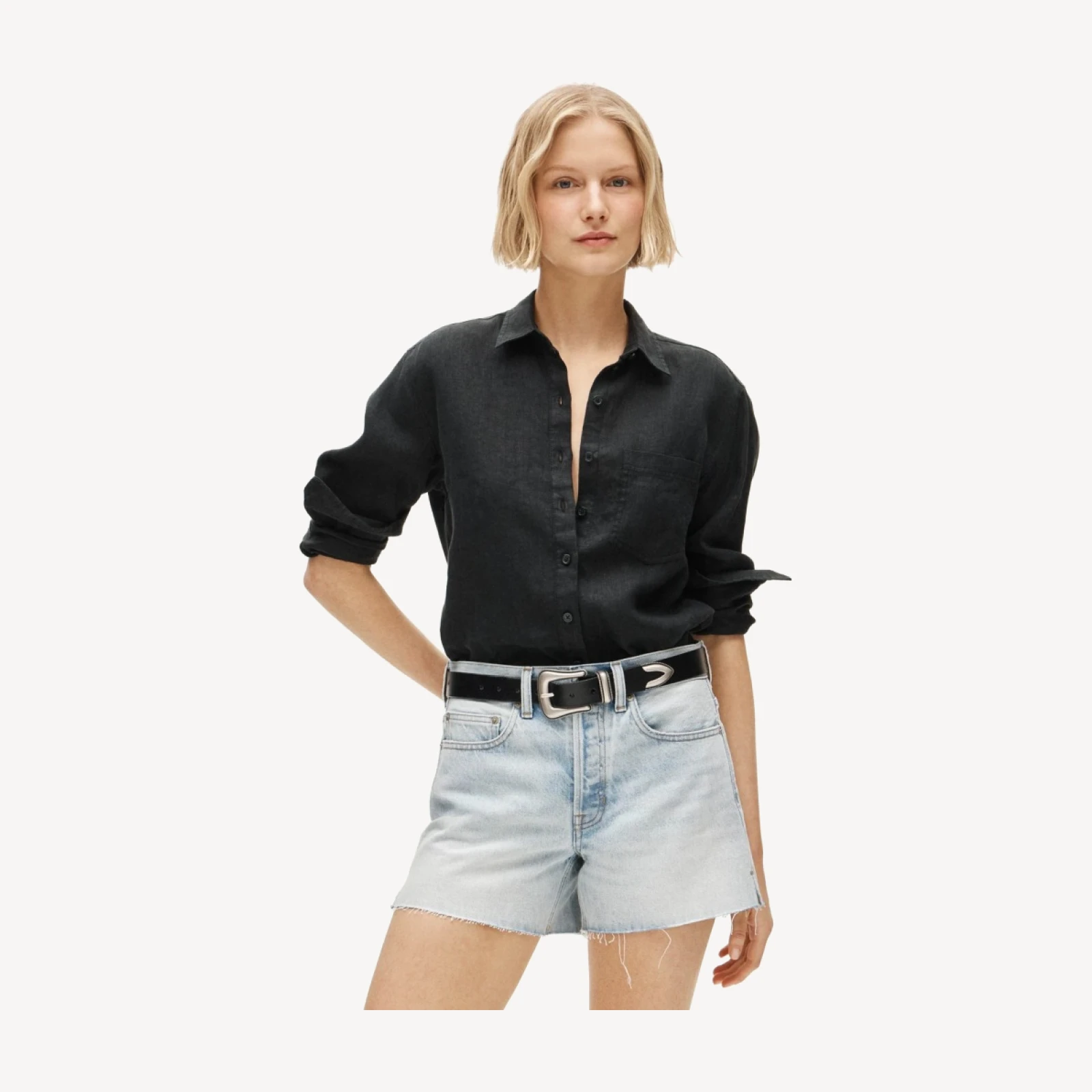 Mid-rise A-line denim short