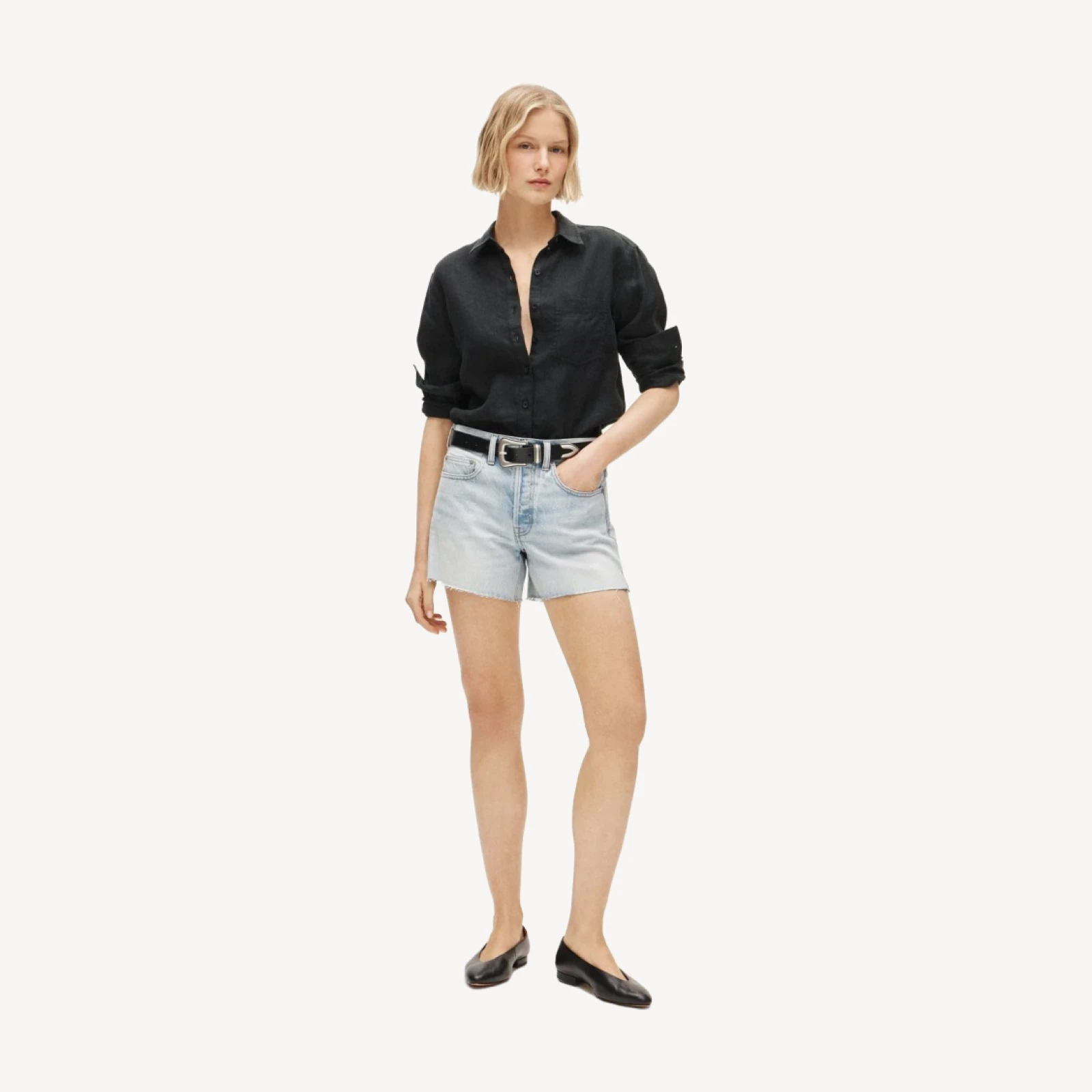 Mid-rise A-line denim short
