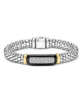 Lagos 18K Yellow Gold & Sterling Silver Black Caviar Diamond & Black Ceramic Cluster Bracelet