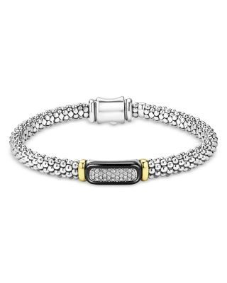 Lagos Two Tone Black Ceramic Diamond Caviar Bracelet, 6mm