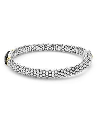Lagos Two Tone Black Ceramic Caviar Bracelet, 6mm