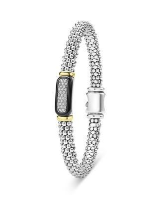 Lagos Two Tone Black Ceramic Diamond Caviar Bracelet, 6mm