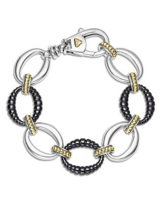 Lagos Two Tone Black Ceramic Link Bracelet