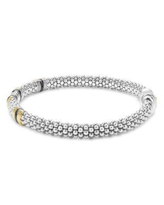 Lagos 18K Yellow Gold & Sterling Silver Black Caviar Diamond & Black Ceramic Station Bracelet