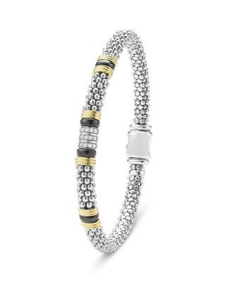 Lagos Two Tone Black Ceramic Station Bracelet, 6mm