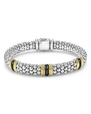 Lagos Two-Tone Black Ceramic Station Bracelet, 9mm
