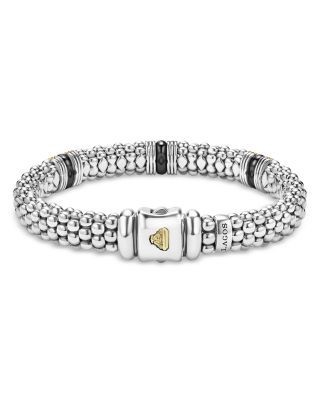 Lagos Two-Tone Black Ceramic Station Bracelet, 9mm