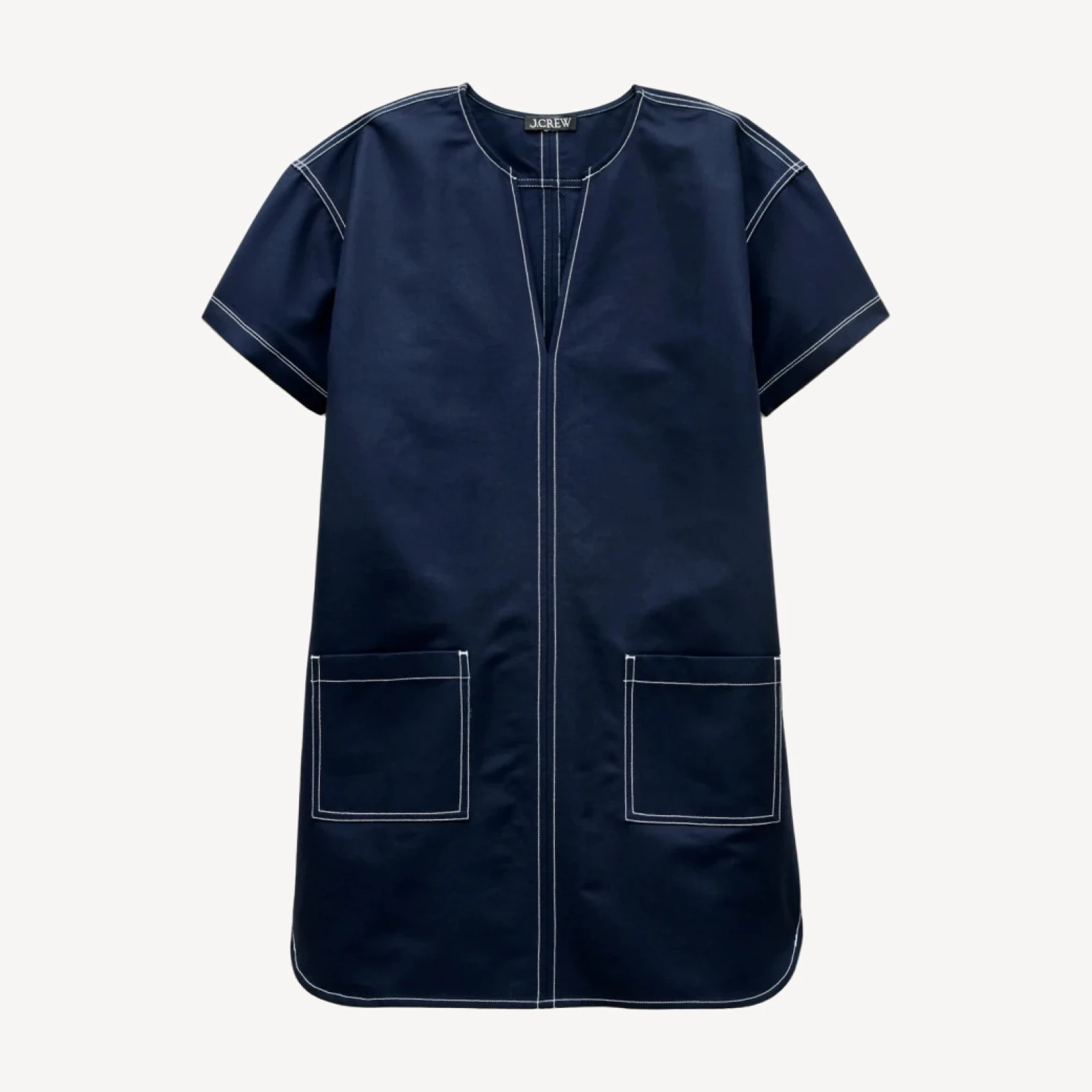 Patch-pocket pullover dress in structured cotton poplin