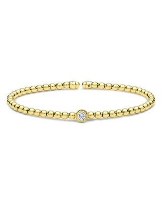 Lagos 18K Yellow Gold Caviar Gold Diamond Bezel Bead Flex Bangle Bracelet