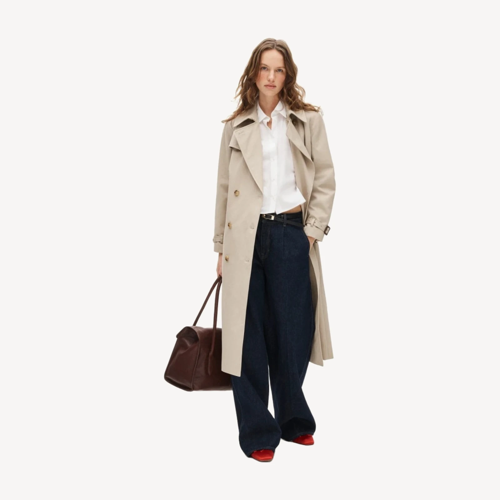 Dolman-sleeve button-up shirt in cotton poplin