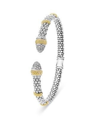 Lagos 18K Yellow Gold & Sterling Silver Caviar Lux Diamond Beaded Cuff Bracelet