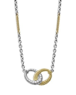 Lagos 18K Yellow Gold & Sterling Silver Caviar Lux Diamond Interlocking Circle Pendant Necklace, 16-18