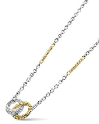 Lagos 18K Yellow Gold & Sterling Silver Caviar Lux Diamond Interlocking Circle Pendant Necklace, 16-18
