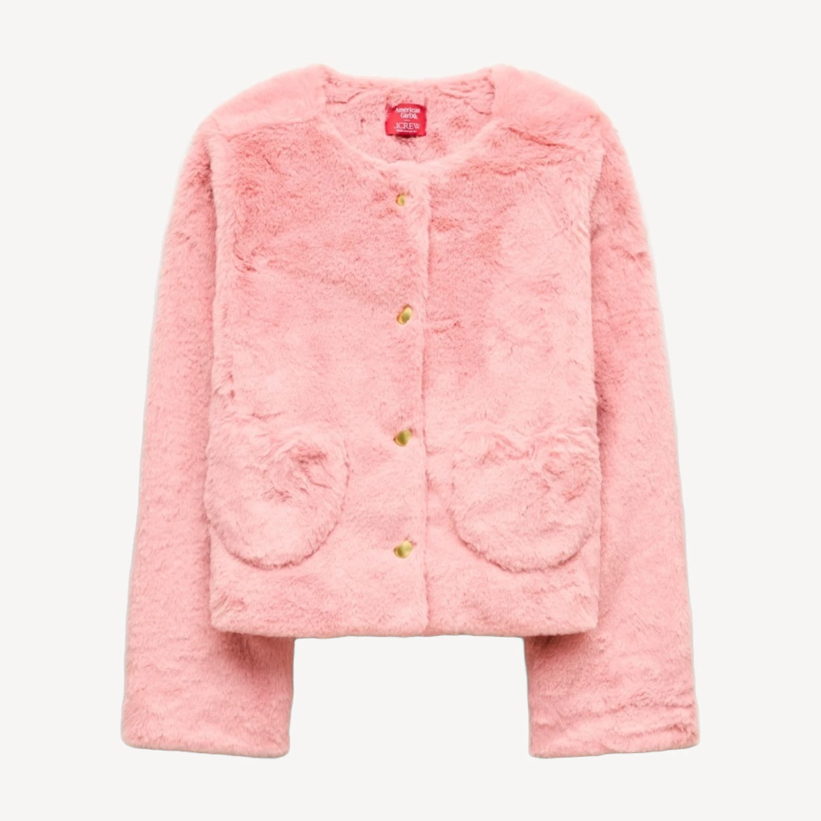 American Girl® x J.Crew pink faux-fur jacket for girls