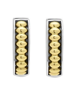 Lagos 18K Yellow Gold & Sterling Silver Signature Caviar Diamond Huggie Hoop Earrings