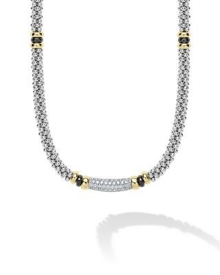 Lagos 18K Yellow Gold & Sterling Silver Black Caviar Diamond & Black Ceramic Collar Necklace