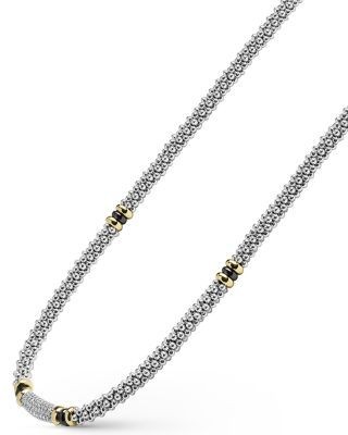 Lagos 18K Yellow Gold & Sterling Silver Black Caviar Diamond & Black Ceramic Collar Necklace