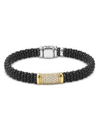 Lagos Two-Tone Matte Black Ceramic Diamond Bracelet, 9mm
