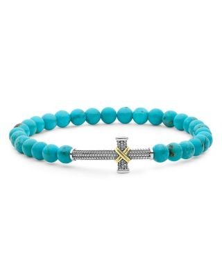 Lagos Two-Tone Caviar Cross Turquoise Stretch Bracelet