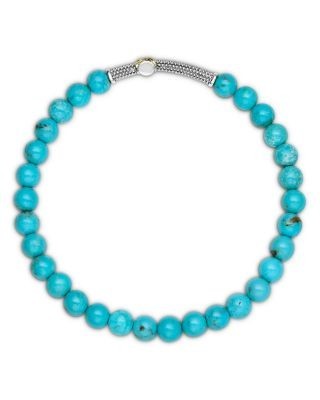 Lagos Two-Tone Caviar Cross Turquoise Stretch Bracelet
